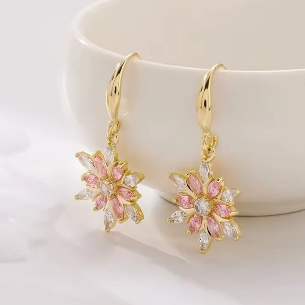 Gold Filled Snowflake Cubic Zirconia Earrings